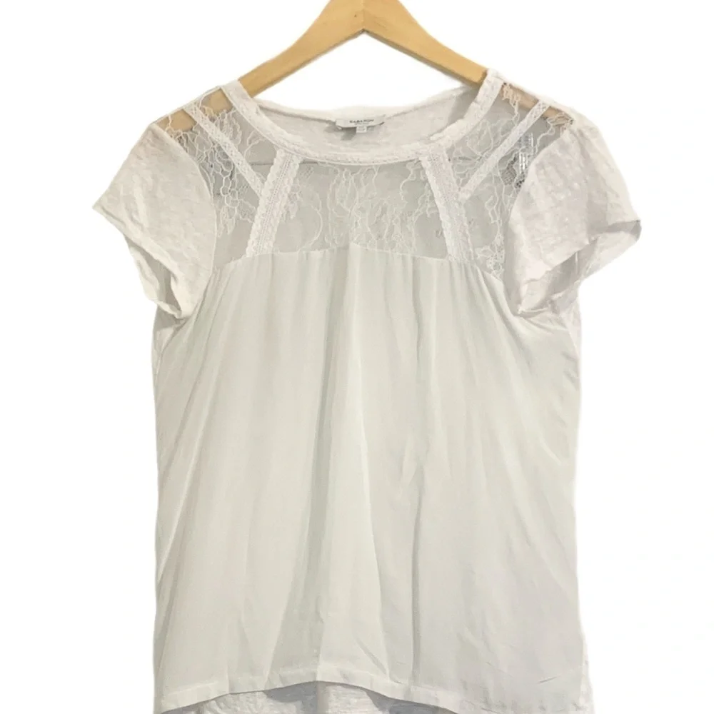 Babaton Classic Silk & Linen White Tee with Lace Detailing Size XXS - Picture 3 of 6